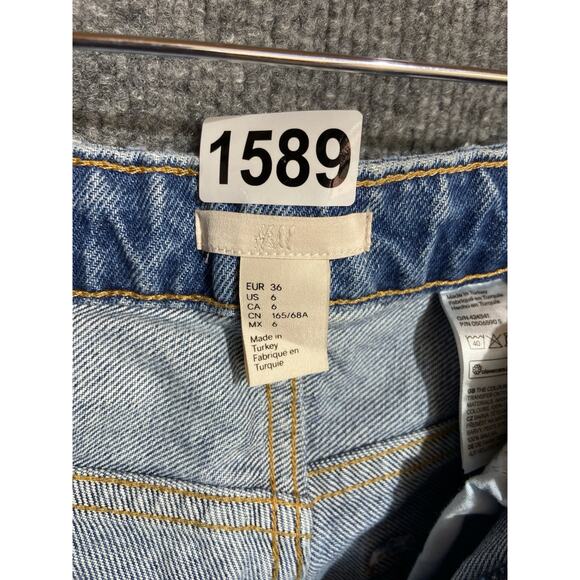 H&M & Denim Jeans Women Sz 6 High Rise Straight Leg Distressed Light Wash Pants - Picture 7 of 8